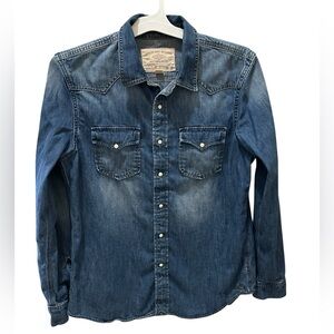 American Eagle Vintage Denim Pearl Snap button Shirt L Slim Blue Western